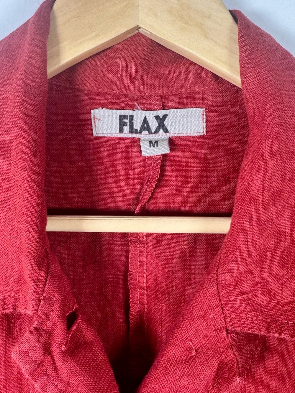FLAX red 100% linen button Up shirt jacket Womens Medium Minimalist Cottagecore - Picture 3 of 6